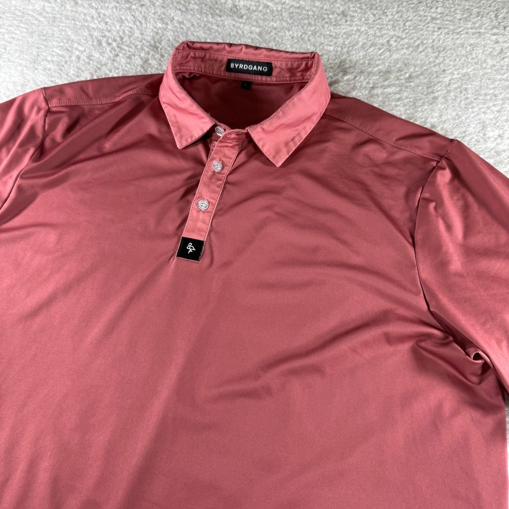 Byrd Gang Polo Shirt‎ Mens Large Red Pink Solid Print Golf Performance Stretch